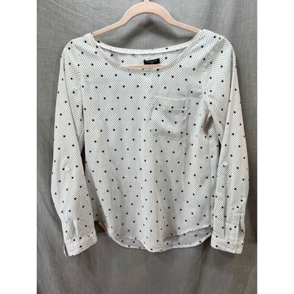 Ann Taylor Shirt Women Small White Polka‎ Dot Long Sleeve Pullover Top Ladies.
